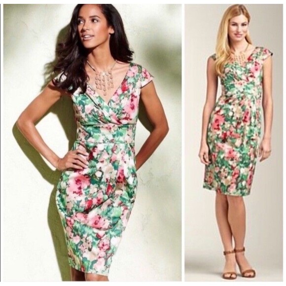 Talbots Dresses & Skirts - Talbots Sz 10 Dress Empire Waist V Neck Surplice Green Pink Fairy Floral Print